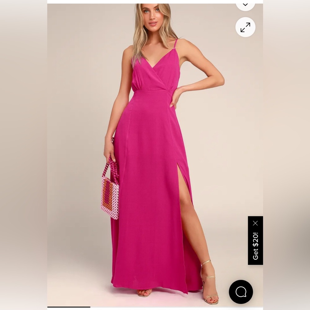 New with tags lulus Evening of Splendor Hot Pink Surplice Maxi Dress Elegant